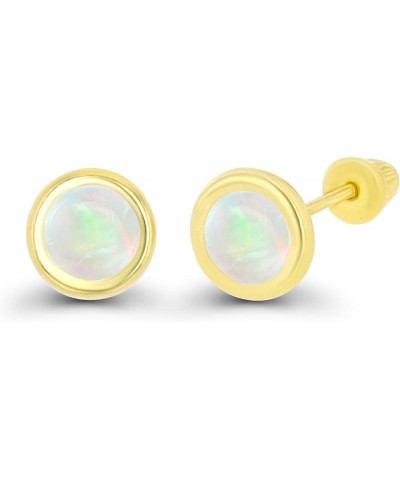 Solid 14K Gold Hypoallergenic 5mm Round Solitaire Birthstone Bezel Screw Back Stud Earrings Opal Genuine Yellow Gold $41.24 E...