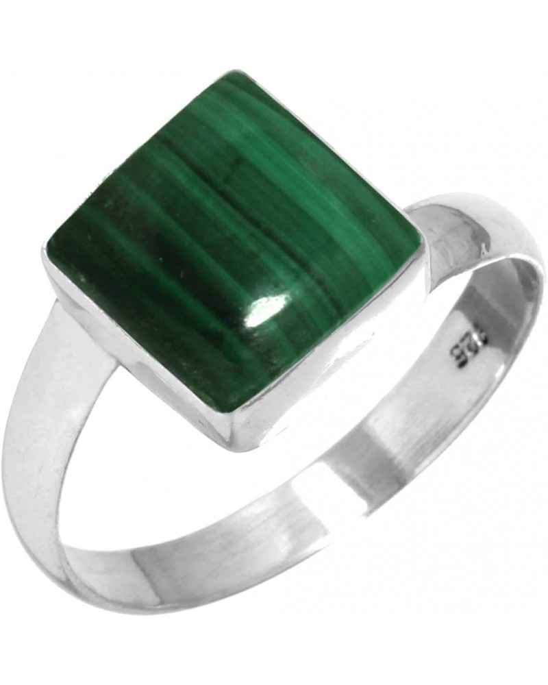 925 Sterling Silver Handmade Ring for Women 10x10 Square Gemstone Fashion Jewelry for Gift (99148_R) Malachite $15.40 Rings