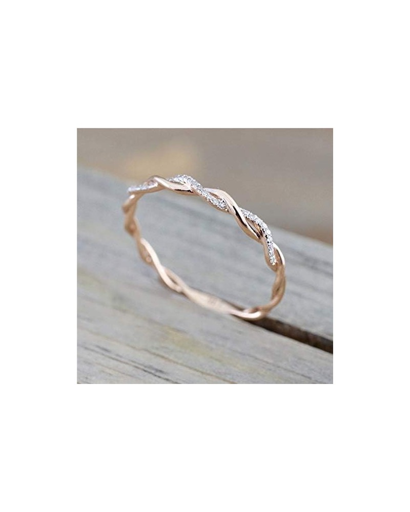 Metemjiao 14K Rose Gold Stack Twisted Ring Twist Ring Stackable Diamond Rings Wedding Party Women Fashion Jewelry for Women (...