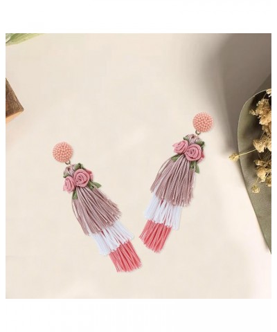 Boho Petal Tassel Earrings for Women Girls Boho Bead Tassel Earrings Handmade Flower Drop Dangle Earrings Birthday Jewelry Gi...