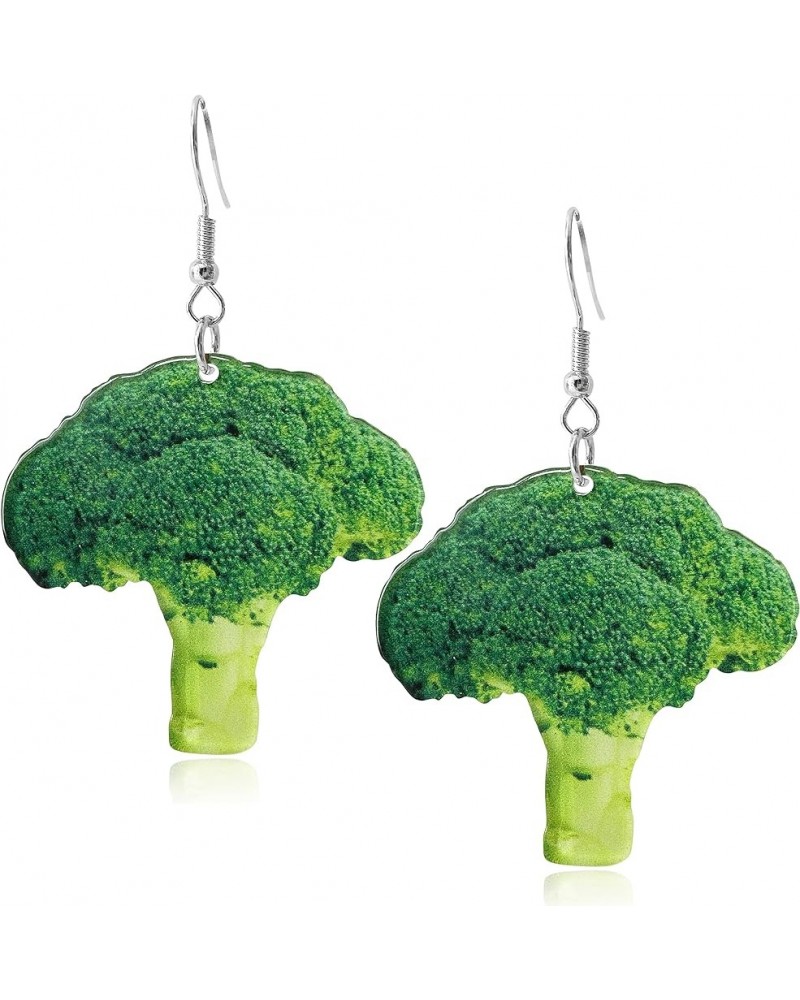 Cute Funny Lightweight Acrylic Vivid Broccoli Vegetables Dangle Drop Earrings for Women Girls Children Statement Jewelry Gift...