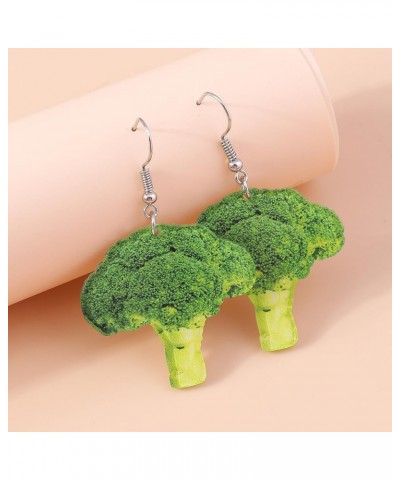 Cute Funny Lightweight Acrylic Vivid Broccoli Vegetables Dangle Drop Earrings for Women Girls Children Statement Jewelry Gift...