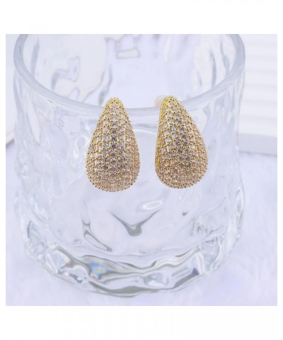 Rhinestone Teardrop Hoop Earrings for Women Girls Crystal Vintage Bohemian Drops Statement Fashion Gold Plated Chunky Earring...