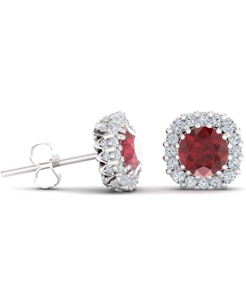 Natural and Certified Gemstone and Diamonds Halo Earrings in 14K Solid Gold | 1.34 Carat Earrings for Women Ruby 14K White Go...