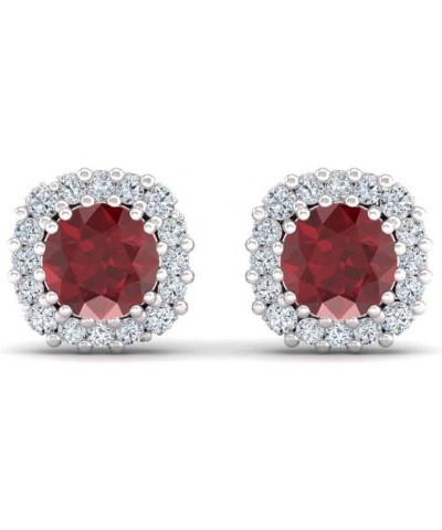 Natural and Certified Gemstone and Diamonds Halo Earrings in 14K Solid Gold | 1.34 Carat Earrings for Women Ruby 14K White Go...