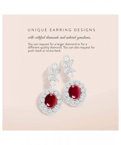 Natural and Certified Gemstone and Diamonds Halo Earrings in 14K Solid Gold | 1.34 Carat Earrings for Women Ruby 14K White Go...