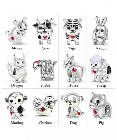 Animal Charm Bead Sterling Silver Zodiac Signs Charm Bead Fit Bracelet/Necklace Jewelry Gift for Women Mens Sheep $18.52 Brac...