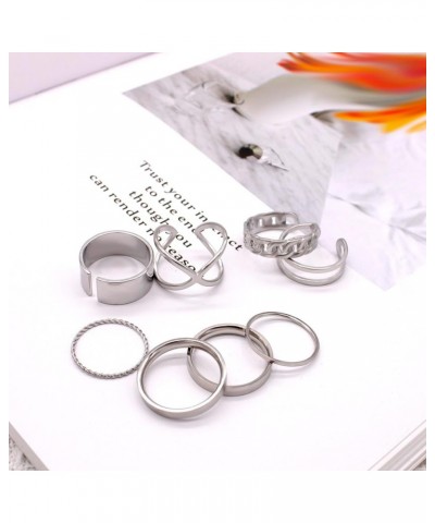 15/17 PCS Silver Knuckle Rings for Women Stainless Steel Rings Set Silver Stackable Rings Midi Ring Knuckle Rings Adjustable ...