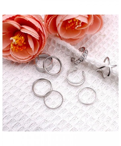 15/17 PCS Silver Knuckle Rings for Women Stainless Steel Rings Set Silver Stackable Rings Midi Ring Knuckle Rings Adjustable ...