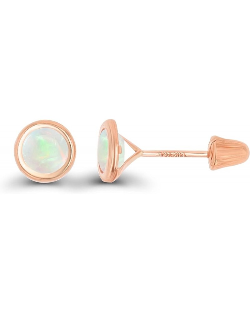 Solid 14K Gold Hypoallergenic 4mm Round Solitaire Genuine Birthstone Bezel Screw Back Stud Earrings Opal Genuine Rose Gold $2...