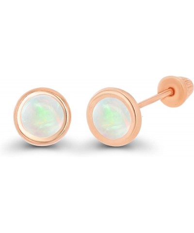 Solid 14K Gold Hypoallergenic 4mm Round Solitaire Genuine Birthstone Bezel Screw Back Stud Earrings Opal Genuine Rose Gold $2...