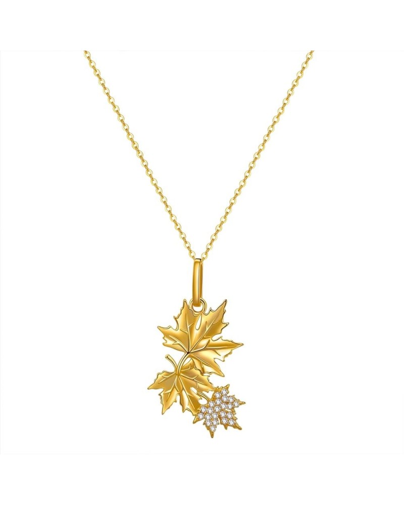 Necklaces for Women 925 Sterling Silver Gold Necklace Maple Leaf Pendant Autumn Silver Jewelry Fall Leaf Cute Statement Gift ...