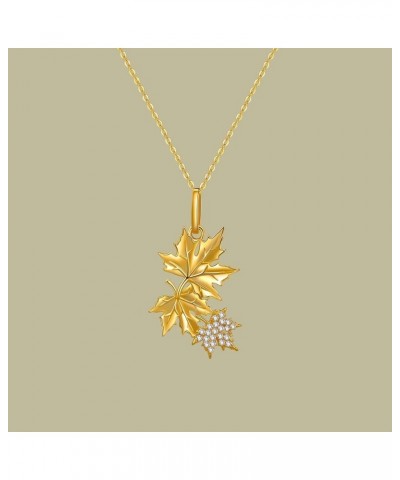 Necklaces for Women 925 Sterling Silver Gold Necklace Maple Leaf Pendant Autumn Silver Jewelry Fall Leaf Cute Statement Gift ...