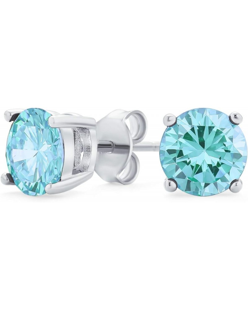 1Ct Round Cubic Zirconia Brilliant Cut Solitaire AAA CZ Stud Earrings For Women Sterling Silver Birth Month Colors 7MM Aqua $...