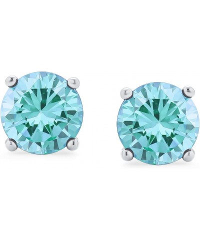 1Ct Round Cubic Zirconia Brilliant Cut Solitaire AAA CZ Stud Earrings For Women Sterling Silver Birth Month Colors 7MM Aqua $...