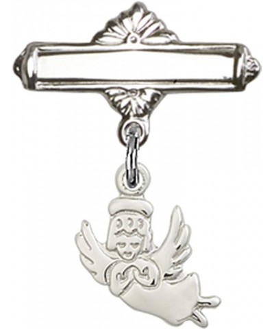 Sterling Silver Polished Baby Badge Bar Pin with Charm, 11/16 Inch Guardian Angel with Wings $38.33 Brooches & Pins