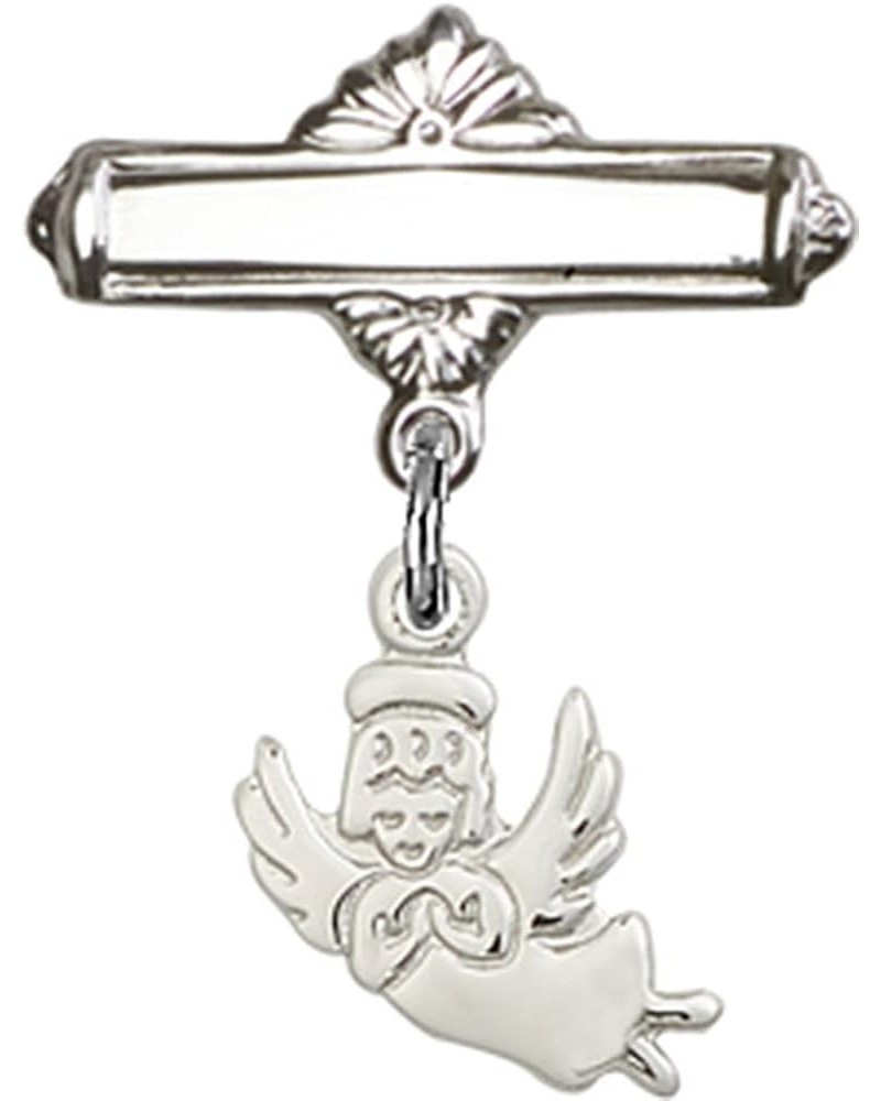 Sterling Silver Polished Baby Badge Bar Pin with Charm, 11/16 Inch Guardian Angel with Wings $38.33 Brooches & Pins