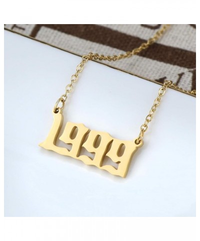 Personalized Birth year necklace Birthday Gift for Women and Girl Old English Arabic Mumerals Gold Plated Necklace 1999 $7.65...