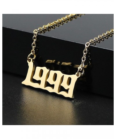 Personalized Birth year necklace Birthday Gift for Women and Girl Old English Arabic Mumerals Gold Plated Necklace 1999 $7.65...