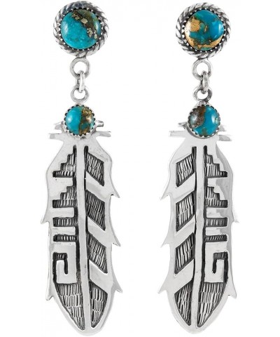 Feather Turquoise Earrings 925 Sterling Silver & Genuine Gemstone LARGE-Matrix Turquoise $22.14 Earrings