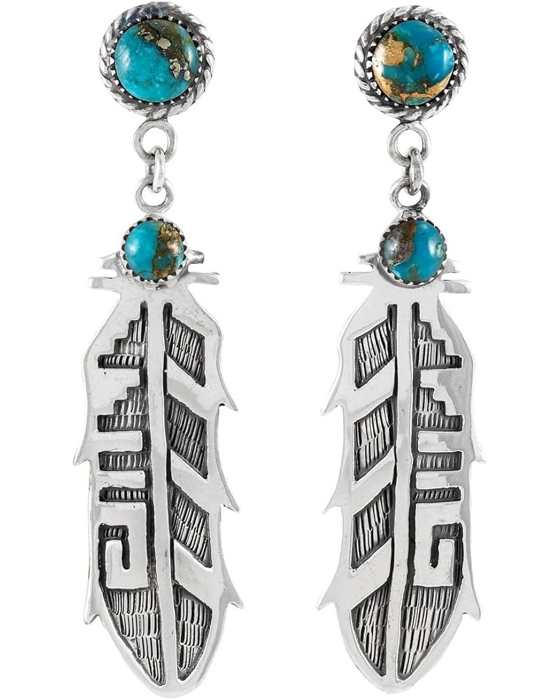 Feather Turquoise Earrings 925 Sterling Silver & Genuine Gemstone LARGE-Matrix Turquoise $22.14 Earrings