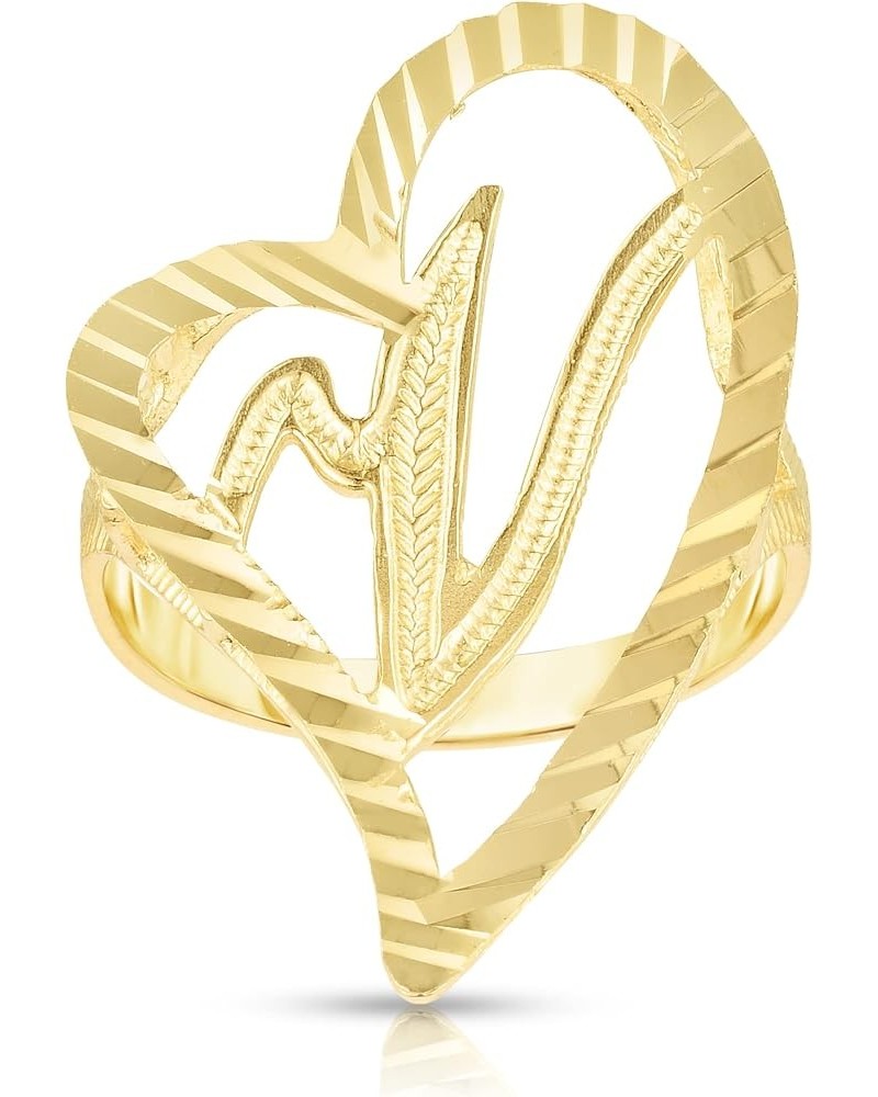 10k Yellow Gold Small Medium or Large A-Z Cursive initial Letter Heart Ring V-Small $83.48 Others