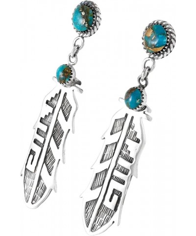 Feather Turquoise Earrings 925 Sterling Silver & Genuine Gemstone LARGE-Matrix Turquoise $22.14 Earrings