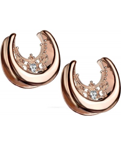 Rose Gold Tone Floral Filigree Crystal Center Saddle Spreader Ear Gauges in 316L Stainless Steel, Sold as A Pair 22mm (7/8") ...