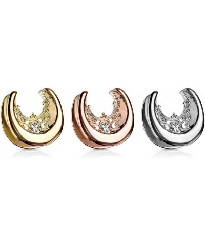 Rose Gold Tone Floral Filigree Crystal Center Saddle Spreader Ear Gauges in 316L Stainless Steel, Sold as A Pair 22mm (7/8") ...