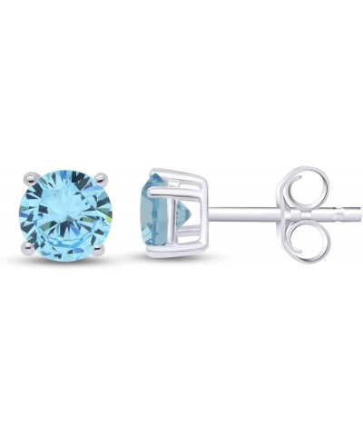 Round Shape Stud Earrings In 14K White Gold Over Sterling Silver (1.5 Ct) Simulated aquamarine $16.10 Earrings