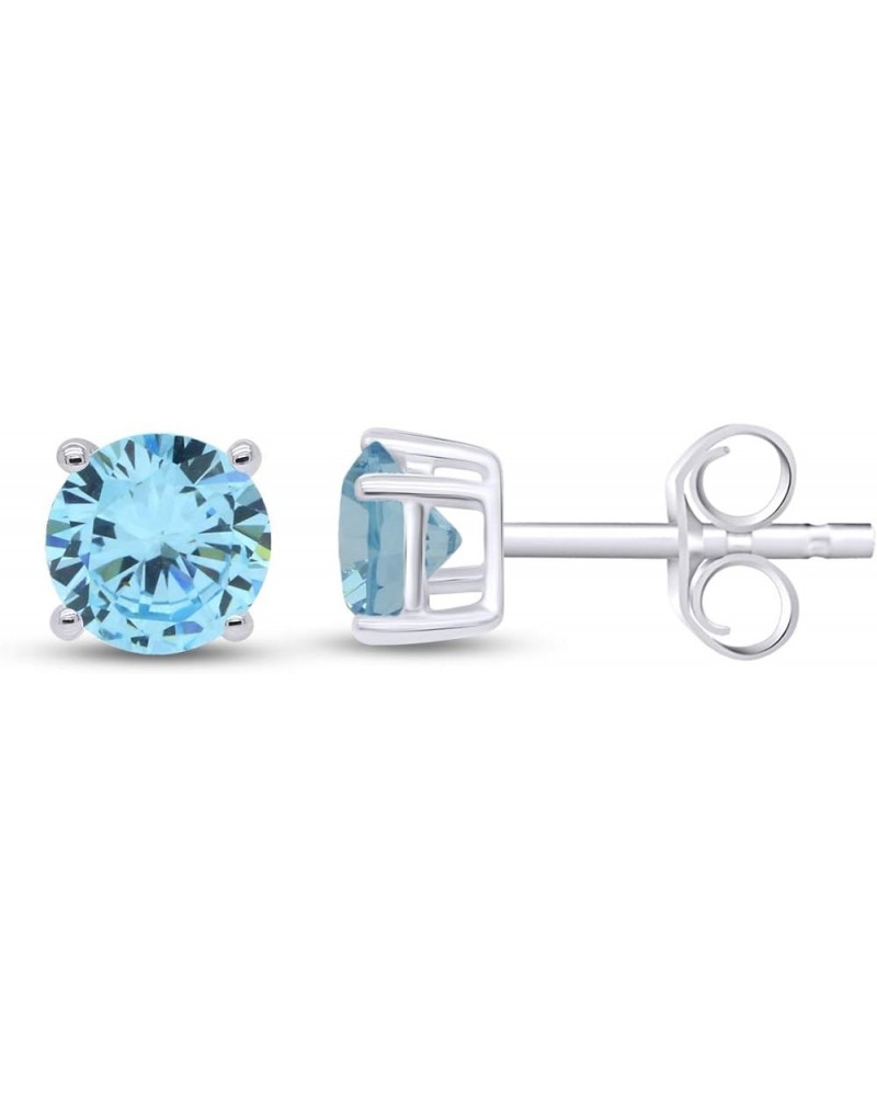 Round Shape Stud Earrings In 14K White Gold Over Sterling Silver (1.5 Ct) Simulated aquamarine $16.10 Earrings