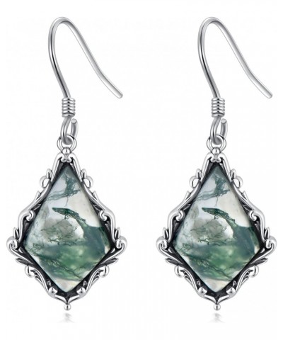 Moss Agate Earrings Sterling Silver Kite Shape Vintage Dangle Drop Earrings Filigree Moss Agate Jewelry for Women $19.35 Earr...