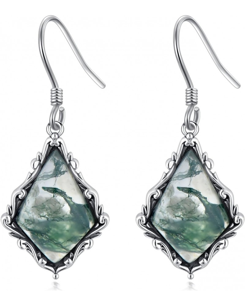 Moss Agate Earrings Sterling Silver Kite Shape Vintage Dangle Drop Earrings Filigree Moss Agate Jewelry for Women $19.35 Earr...