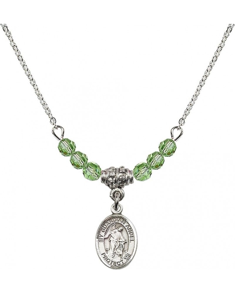 August Birth Month Bead Necklace with Catholic Patron Saint Petite Charm, 18 Inch Guardian Angel $33.24 Necklaces