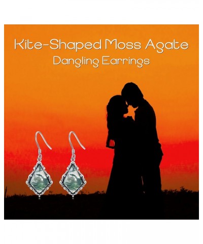 Moss Agate Earrings Sterling Silver Kite Shape Vintage Dangle Drop Earrings Filigree Moss Agate Jewelry for Women $19.35 Earr...