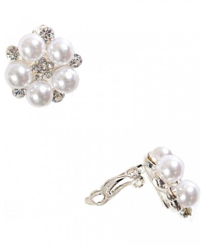 Silver Crystal While Pearl Flower Shape Clip Earrings $7.55 Earrings