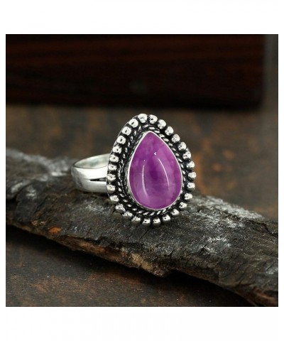 5.07Cts Native American Style Pear Shaped Natural Gemstone Handmade Rings For Women, 925 Silver Plated Handmade Birthstone Ri...