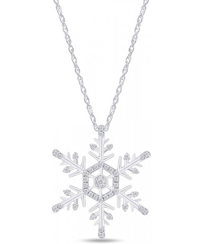 1/5 Carat Round Cut Natural White Diamond Snowflake Pendant Necklace In 14K Gold Over Sterling Silver Along With 18" Chain Je...