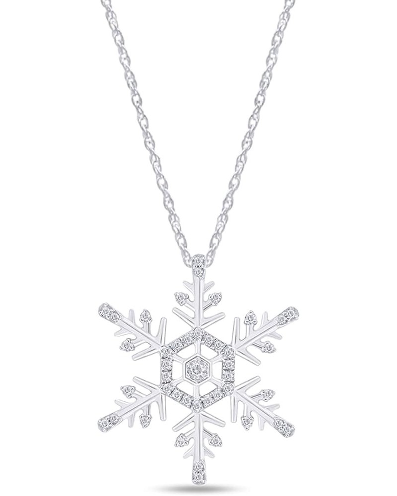 1/5 Carat Round Cut Natural White Diamond Snowflake Pendant Necklace In 14K Gold Over Sterling Silver Along With 18" Chain Je...