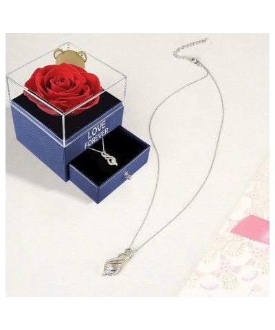 Preserved Rose Gift Boxes for Mom Women Her Girlfriends, Eternal Flower Diamond Accent Twist Flame Pendant Gifts Set for Vale...