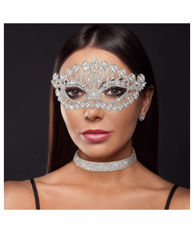 2 Pcs Rhinestone Masquerade Mask and Choker Necklace Jewelry Set Crystal Rhinestone Eye Mask Necklace for Women Costume Class...