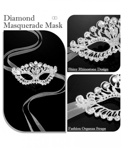 2 Pcs Rhinestone Masquerade Mask and Choker Necklace Jewelry Set Crystal Rhinestone Eye Mask Necklace for Women Costume Class...