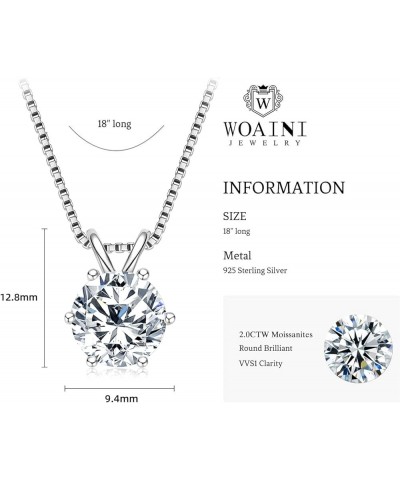 Moissanite Necklace for Women, 0.5-3 CT Solitaire Moissanite Diamond Pendant，18K White Gold Plated 925 Sterling Silver Neckla...