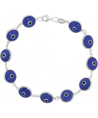 Sterling Silver Evil Eye Bracelet for Women and Girls 10 mm Glass Eyes Available Assorted Colors 7-8 inch Tanzanite 8.0 Inche...