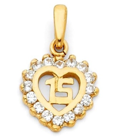 14K Yellow Gold Sweet 15 Years Quinceanera Heart Cubic Zirconia CZ Charm Pendant with 1.5mm Valentino Chain Necklace 20.0 Inc...