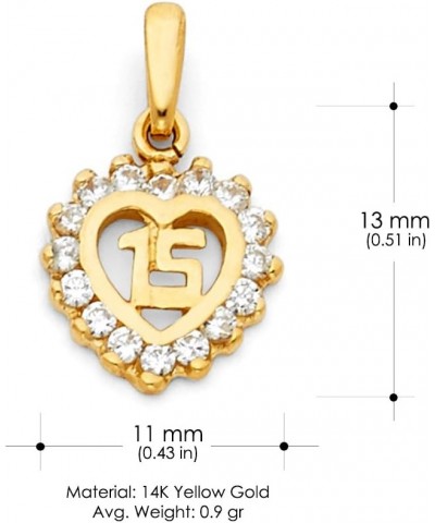 14K Yellow Gold Sweet 15 Years Quinceanera Heart Cubic Zirconia CZ Charm Pendant with 1.5mm Valentino Chain Necklace 20.0 Inc...