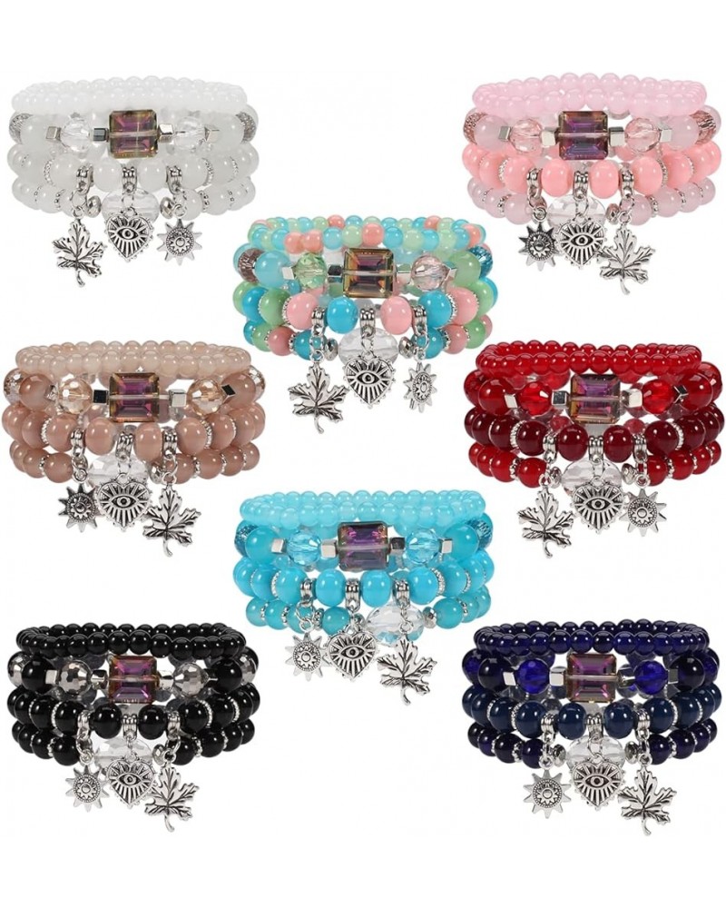 Bohemian Bracelets for Women Stretch Multilayer Colorful Beads Bracelet with Charm Jewelry Multi-U $8.78 Bracelets