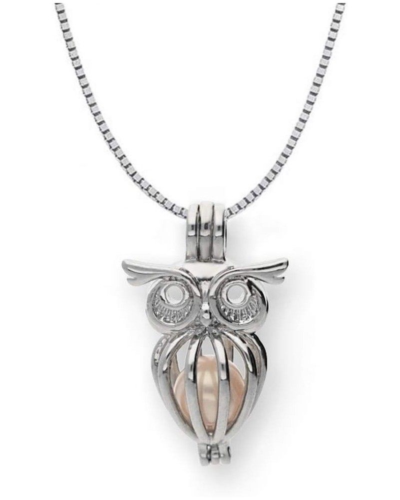 Sterling Silver Owl Necklace Cage Cultured Pearl in Oyster Wish pearl Set 18 $29.40 Necklaces