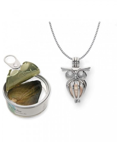 Sterling Silver Owl Necklace Cage Cultured Pearl in Oyster Wish pearl Set 18 $29.40 Necklaces