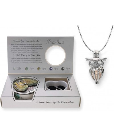 Sterling Silver Owl Necklace Cage Cultured Pearl in Oyster Wish pearl Set 18 $29.40 Necklaces